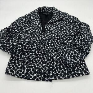 Lafayette 148 Jacket Blazer Size 8P Black White Polka Dot Textured Cotton Blend